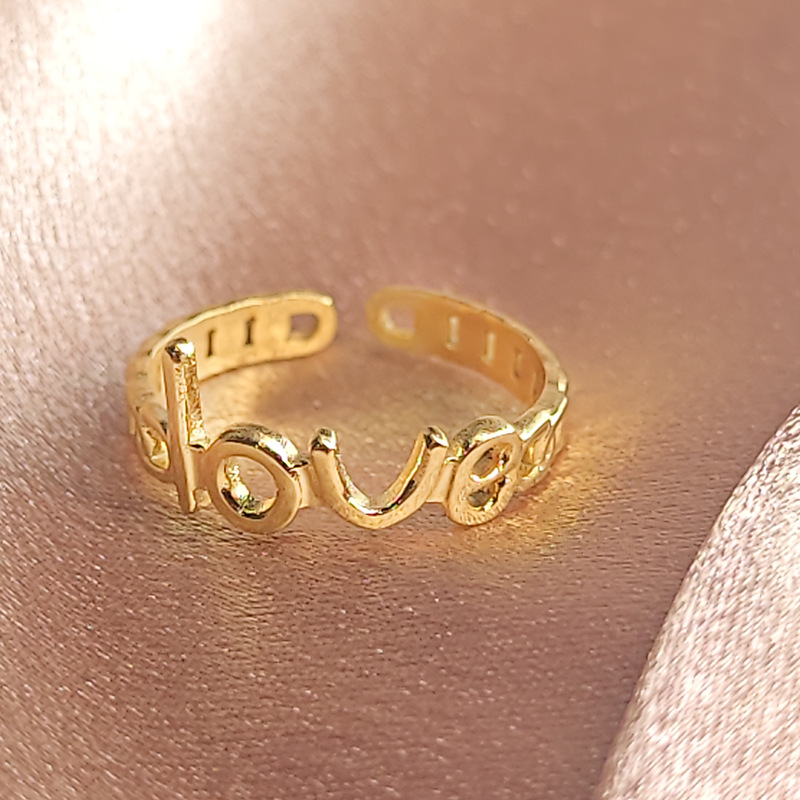 Titanium steel adjustable opening ring with the letters' love ', niche ins, cool style ring, stainless steel tail ring