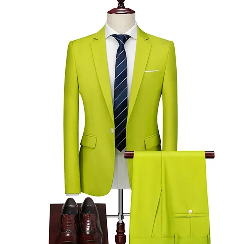 Spring Autumn Fashion Mens Business Casual Solid Color Suits Male One Two Button Blazers Jacker Coat Trousers Pants 240821