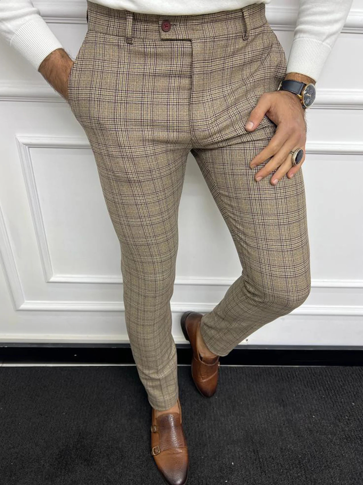 Summer mens business straight pants fashionable plain weave 3D printed small leg dress pants comfortable casual pants 240822