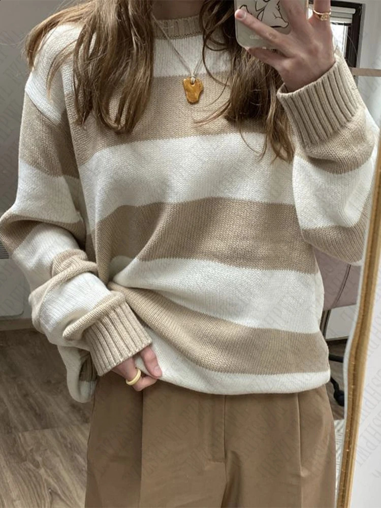 Womens sweater casual retro street fashion striped Y2K Harajuku aesthetic cute hiphop rock loose universal 240821