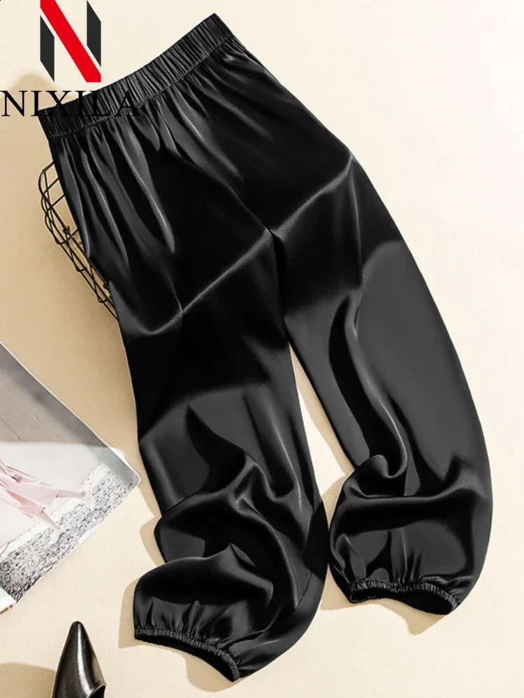 in Summer Satin Womens Pants Elegant Fashion Streetwear Women Loose Classic High Waist Female Clothing Cargo Pants Women 240822