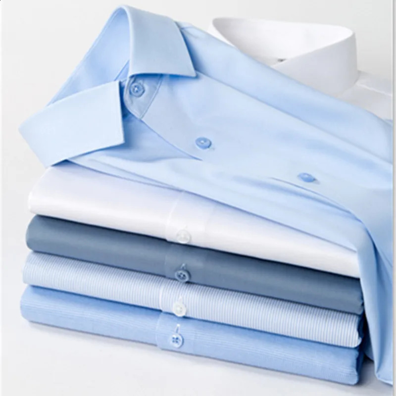 Bamboo Fiber Mens Dress Shirt Long Sleeve Waterproof Anti-fouling Business Social Solid Color Slim Fit Stainproof Big Size 8XL 240822