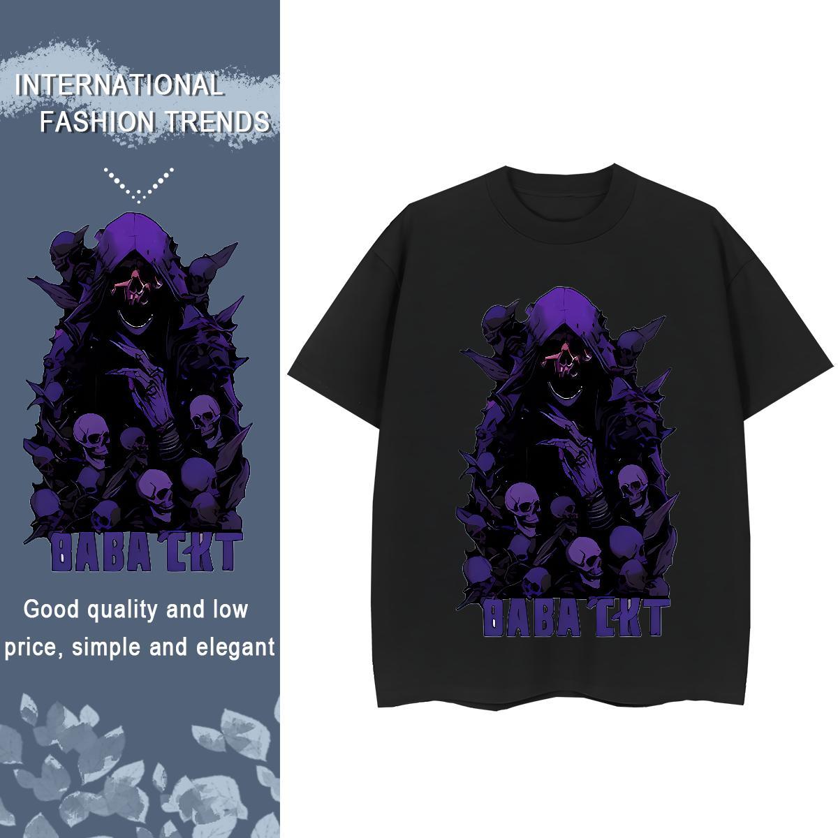 Fashion Casual T Shirt For Woman 230g Pure Cotton Breathable Crew Neck Daily Outfit skull Couples T Shirts Loose Cartoon Anime Top Tees