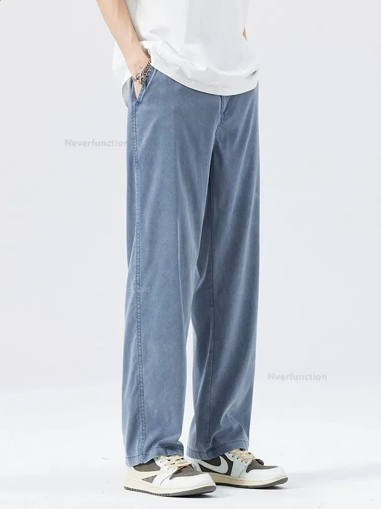 Ultra Thin Baggy Jeans Mens Summer in Lyocell Soft Breathable Straight Trousers Elastic Waist Casual Blue Gray Wide Pants 240814
