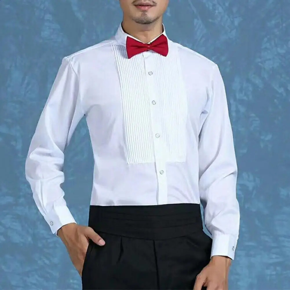 Men Business Shirt Winged Collar Long Sleeve Single-breasted Tuxedo Formal Office Shirt Party Wedding Bridegroom Emcee Top 240822