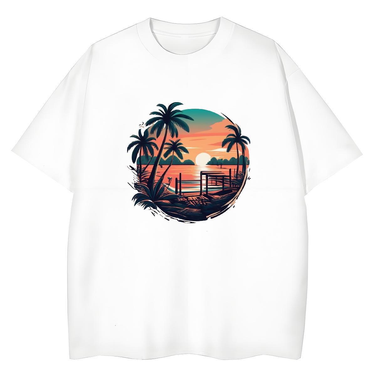 Wholesale Tshirt for Man Woman 100% Cotton 230g beach Summer Casual T-Shirts Breathable Cartoon Floral Printing Clothes Shirt