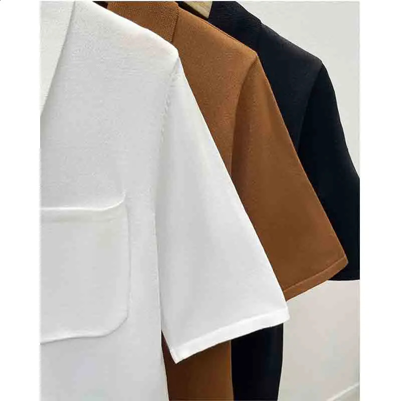 Women Clothing Knitted Polo Shirts Korean Fashion Summer T-Shirt Versatile Solid Female Casual Loose Short Sleeve Thin Tops 240822