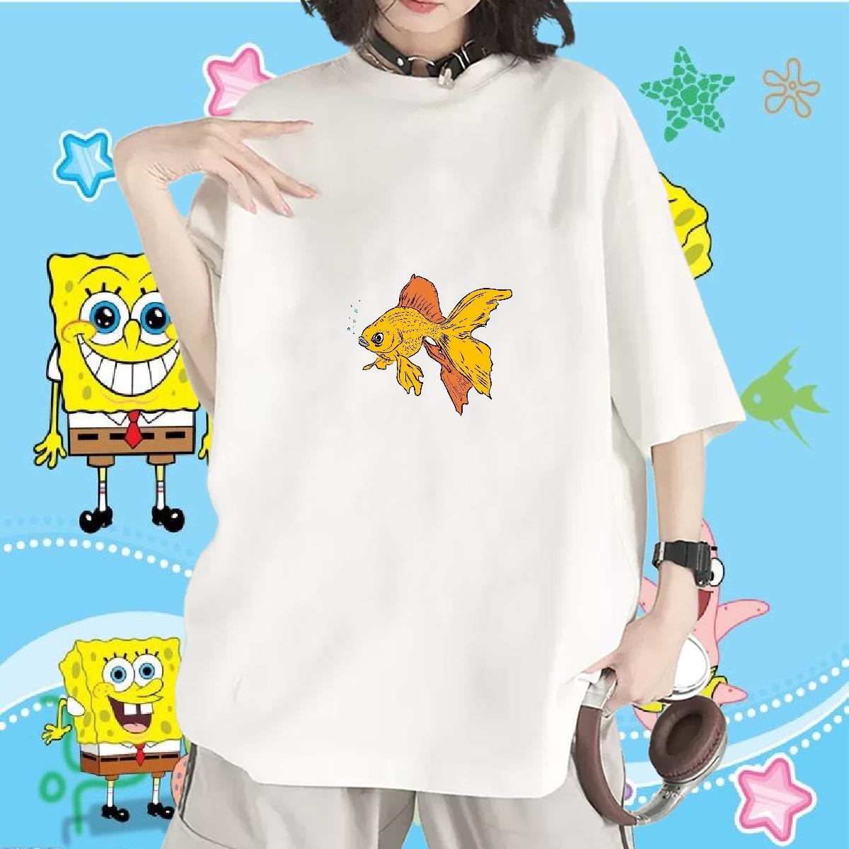 2024 DIY T-Shirts Breathable Short Sleeve 230g Pure Cotton Woman Tshirt DIY Anime fish Outdoor Loose Clothes Shirt