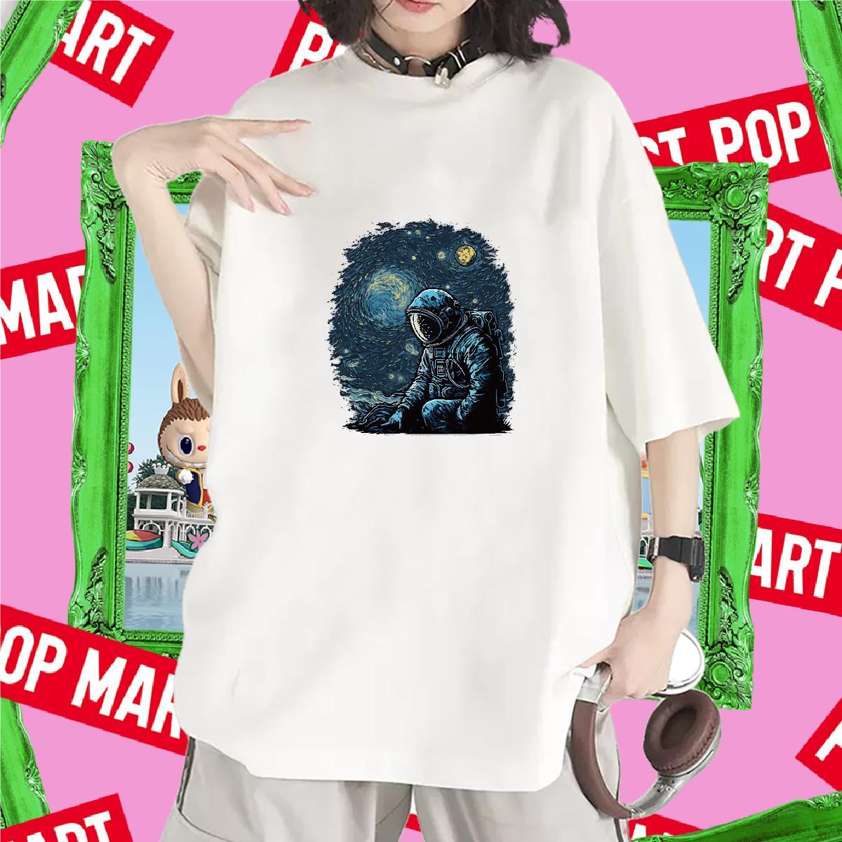 Unisex Tshirt for Man Woman 100% Cotton 230g cosmonaut Home Outdoor Women T Shirts Breathable Crew Neck Cartoon Printing L-4XL Tshirts