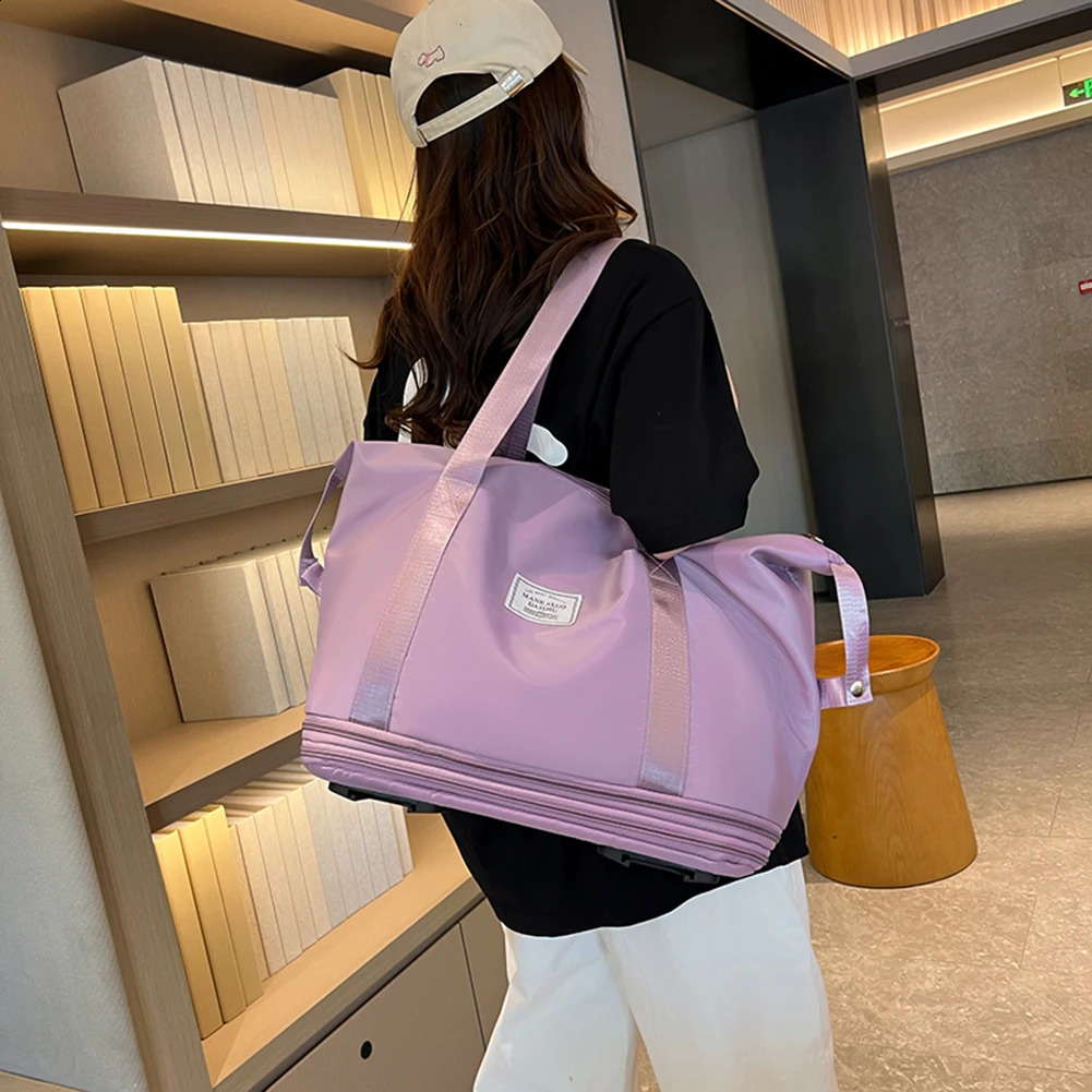 Foldable handcart bag with wheels rolling bag large capacity dry wet separation unisex business travel bag 240821