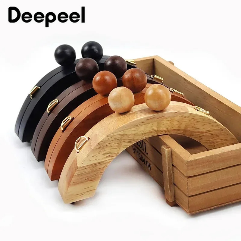 1 piece of deep leather wooden bag handle wallet lock wallet frame sewing bracket DIY wallet handle kiss button making bag accessories 240821