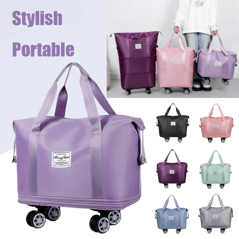 Travel fitness Oxford cloth large capacity foldable waterproof dry wet separation wheel detachable storage bag handbag 240821
