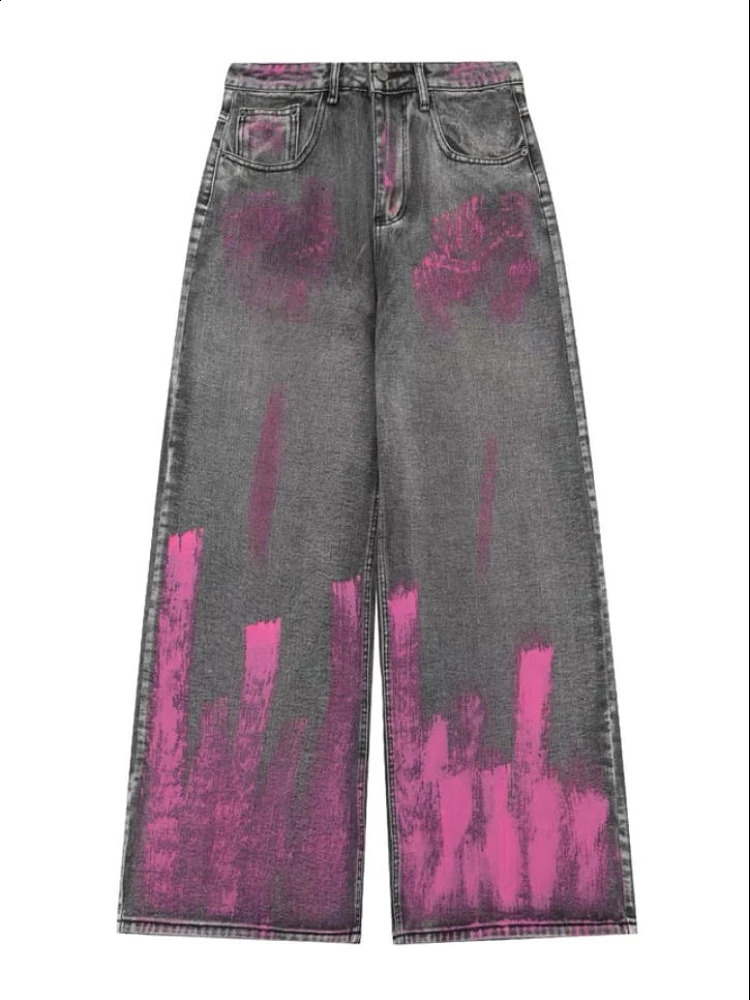 Women Dark Academia Japanese Baggy Jeans Harajuku Goth Trashy Y2K Streetwear Graffiti Denim Pants 2000s Loose Kpop Grunge 240821