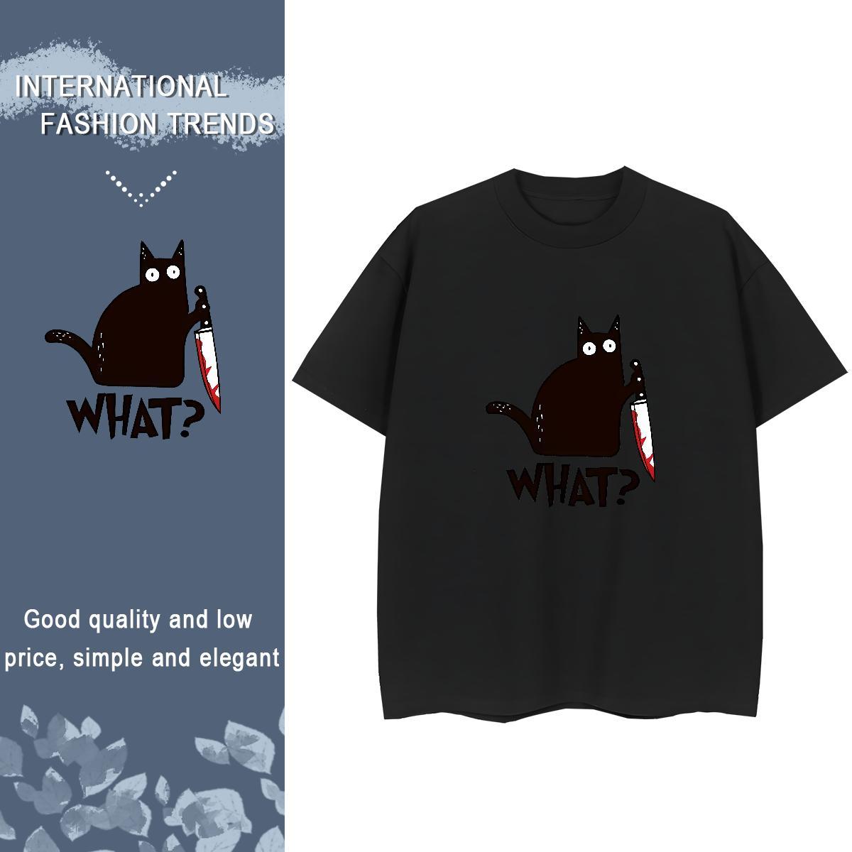 2024 DIY T-Shirts Crew Neck 230g Pure Cotton Women Tees Cartoon Printing L-4XL cat Home Outdoor Loose Clothes