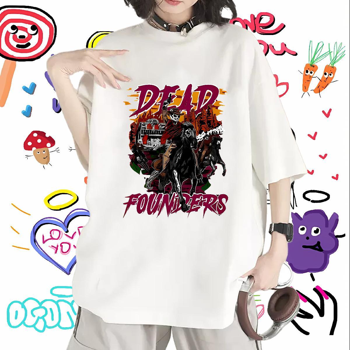 Stylist T Shirts Women 100% Cotton 230g Short Sleeve O-Neck High Street Hip Hop horse riding Tshirt for Man Woman Loose fit Custom Print Plus Size Tee