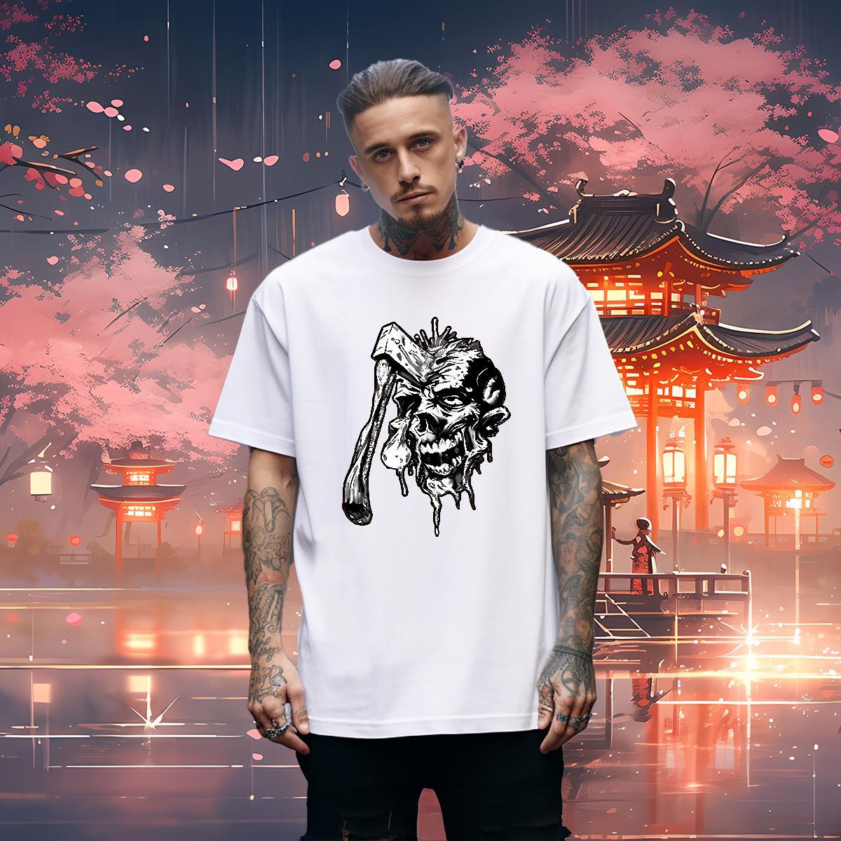 Fashion Casual Anime Printing Street Men Tshirts skull Short Sleeve Soft 230g Cotton Men T Shirts Classic Custom Big Size Tops