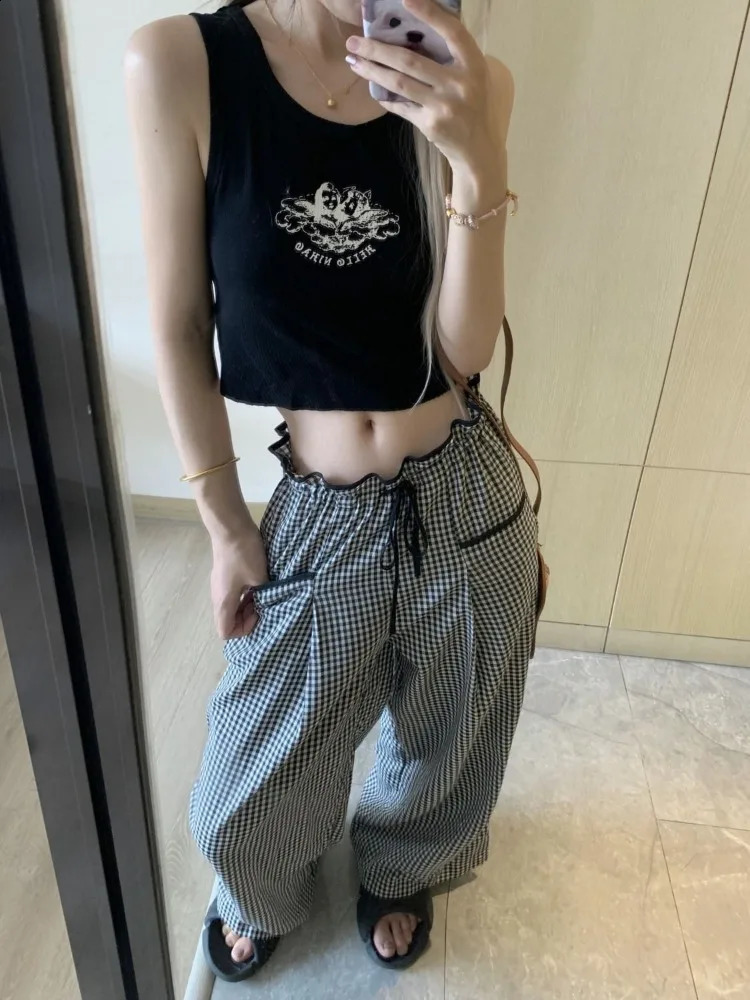 HOUZHOU Vintage Y2k Baggy Plaid Pants Woman Korean Fashion Harajuku Japanese Style Streetwear Casual Check Oversize Trousers 240821