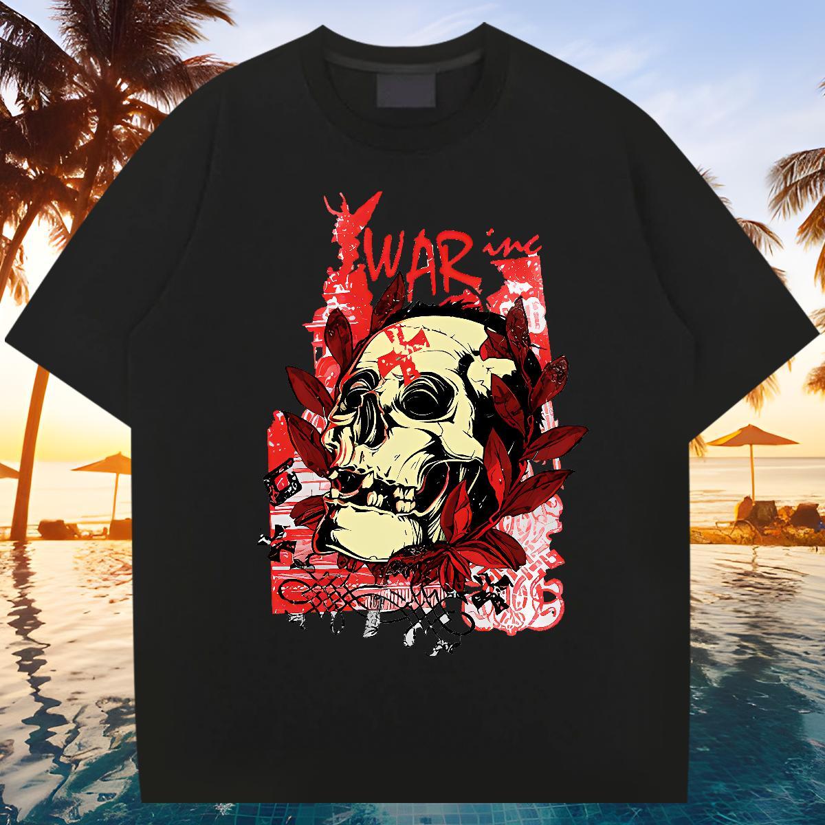 DIY Customized Men Tees 230g Cotton Spring Summer skull Short Sleeve Soft Man T Shirts Classic Oversized Tops