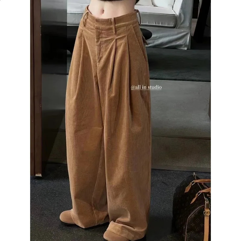 Deeptown Vintage Y2k Women Corduroy Pants Harajuku Oversized Wide Leg Trousers High Waist Baggy Korean Fashion Autumn Casual 240821