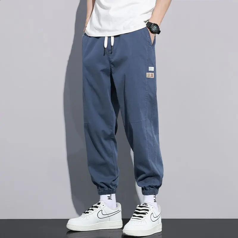 Korean Style Solid Color Haren Pants For Men High Street Loose Trousers Casual Joggers Hip Hop Drawstring Sweatpants Spring 240822