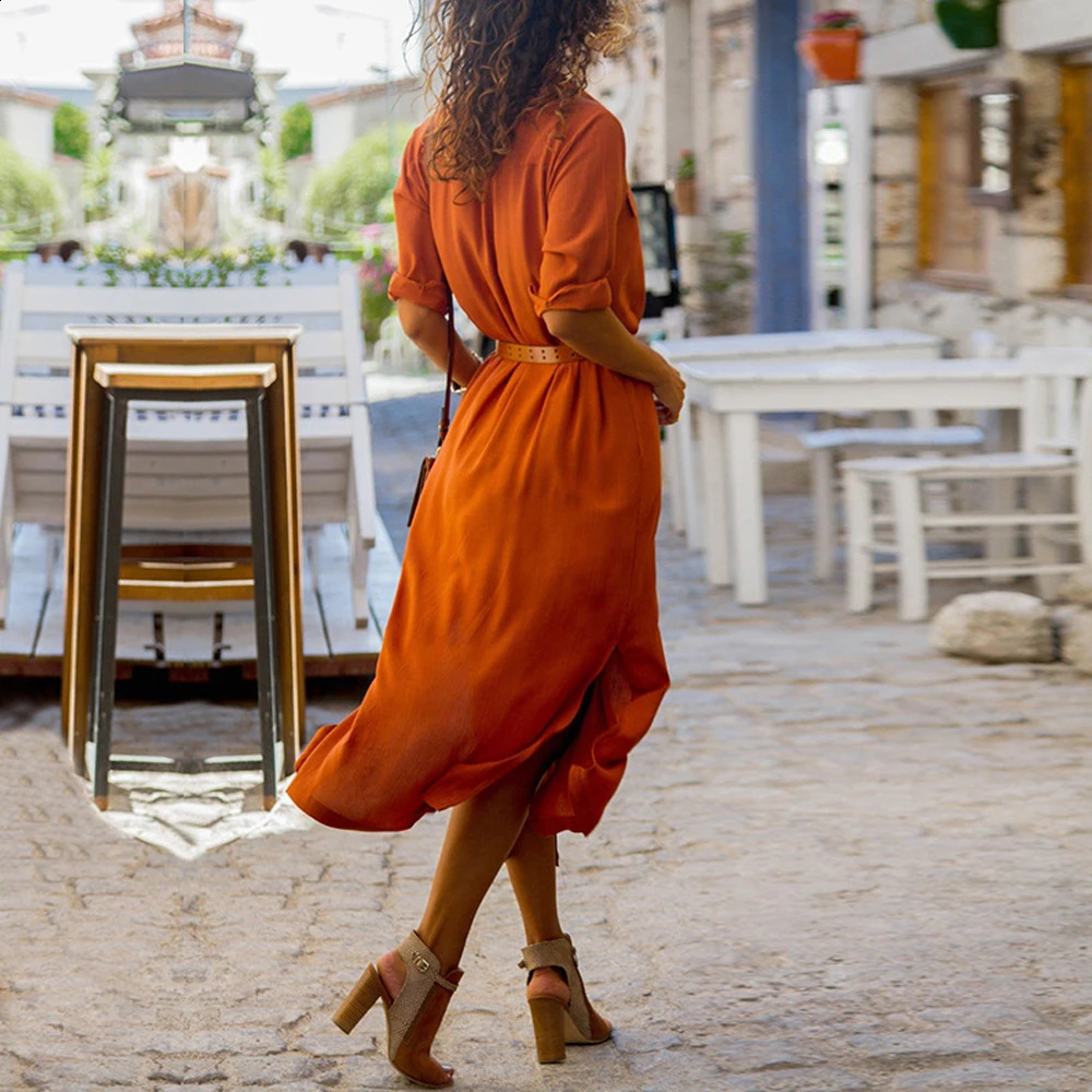 Jocoo Jolee Autumn Winter Button Side Split Long Dress Women Solid Casual Loose Dress Ladies Long Sleeve Midi Dresses Vestidos 240822