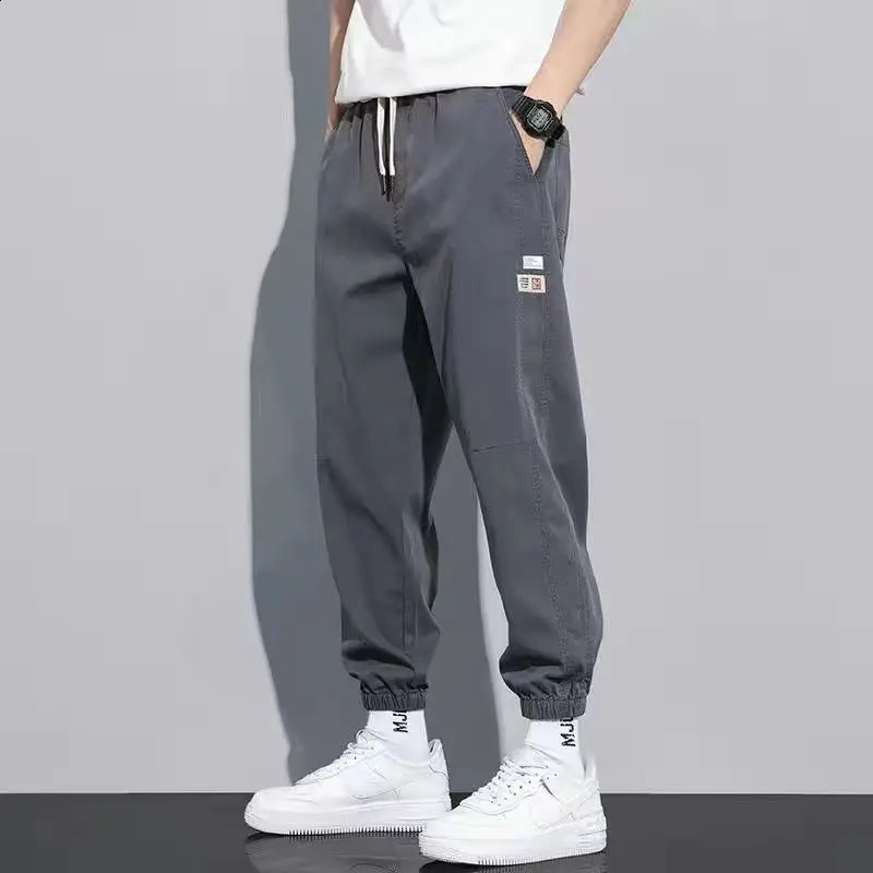 Korean Style Solid Color Haren Pants For Men High Street Loose Trousers Casual Joggers Hip Hop Drawstring Sweatpants Spring 240822