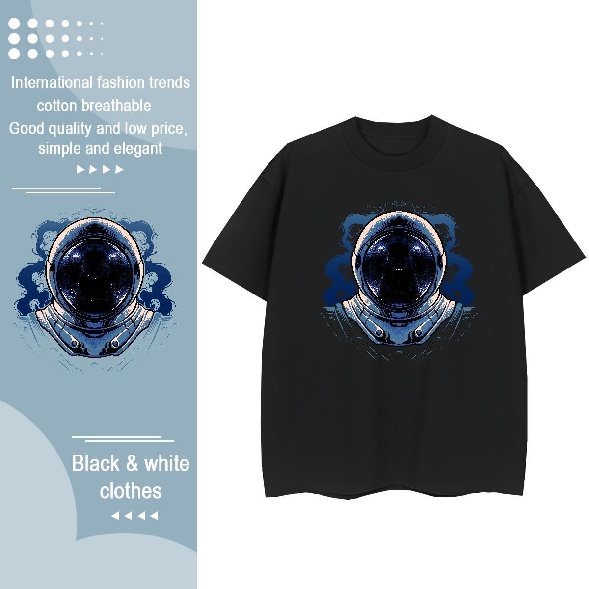 Popular Unisex Tshirts 100% Cotton 230g cosmonaut Casual Daily Wear Woman T Shirts O Neck Short Sleeves Cartoon Print Clothes Shirt