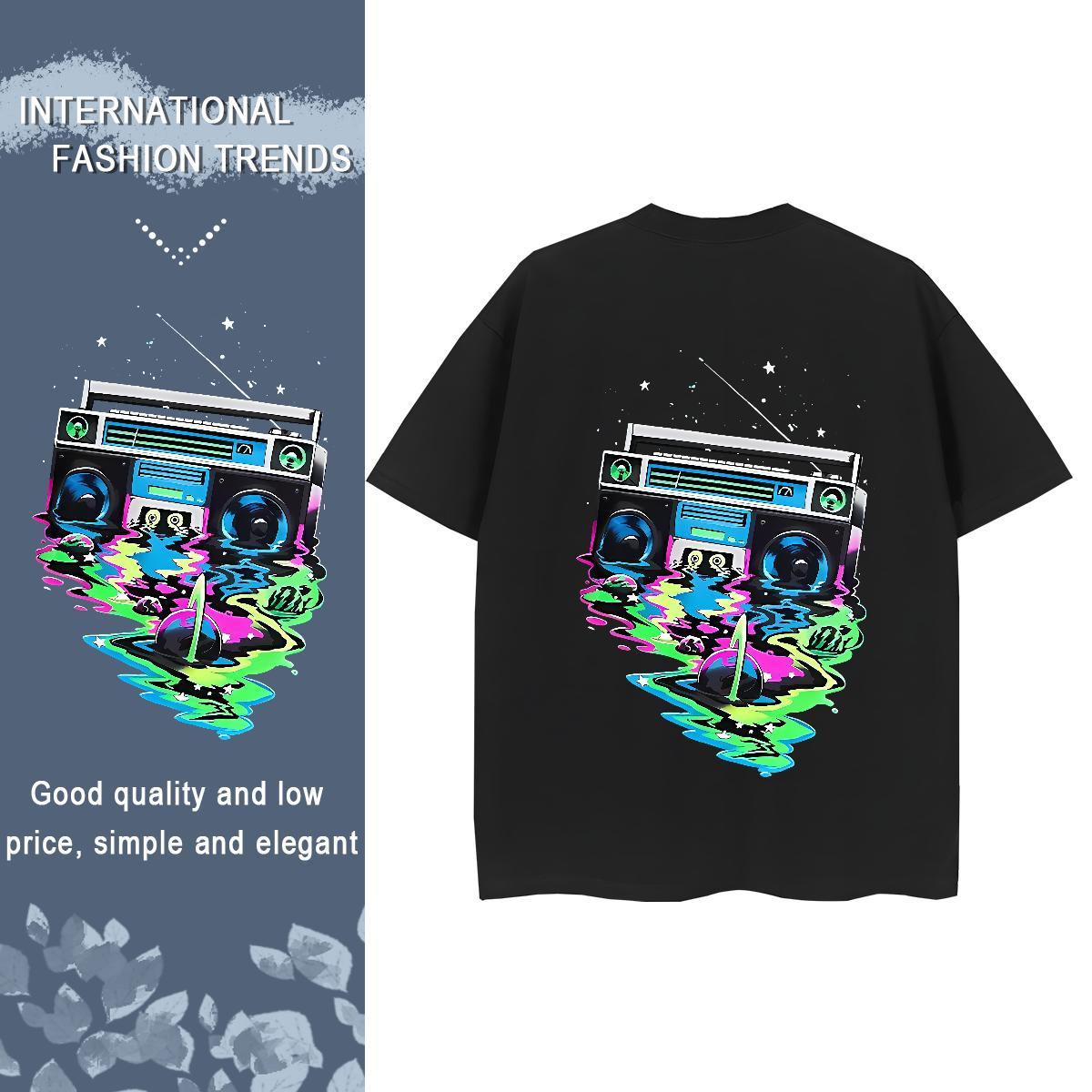 2024 Casual Womens T Shirts 230g Cotton O-Neck Short Sleeve Hip Hop Street radio Women Tees Loose fit Anime Wear
