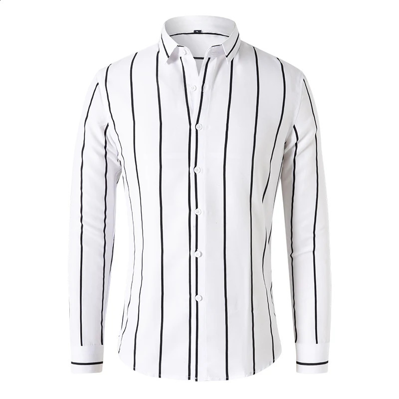 Fashion Mens Striped Shirt Business Casual Long Sleeve Shirt Korean Style Slim Mens Shirt 240822