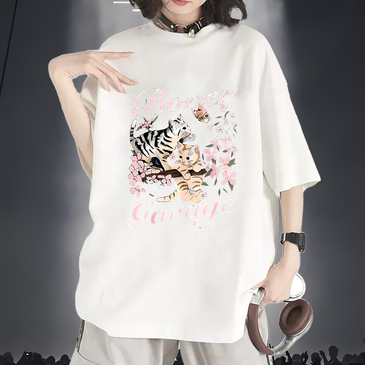 New Arrival Women T Shirts O-Neck Short Sleeve 100% Cotton 230g Unisex Tshirts DIY Printed cat Sport Lady Wear