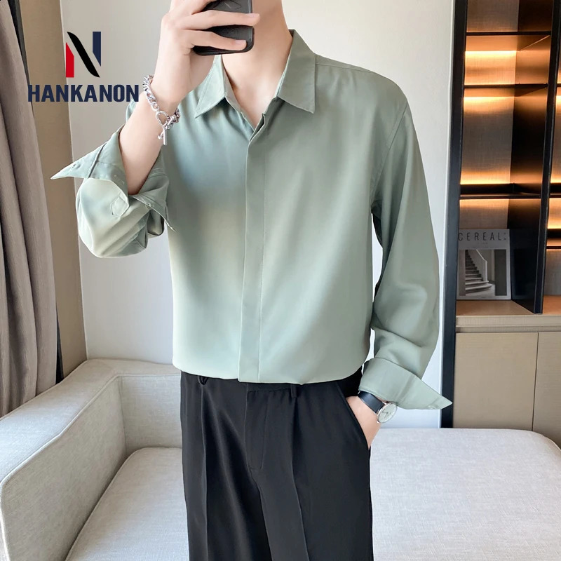 Youth Solid Color Business Casual Mens White Long-sleeved Shirt.Mens Business Casual Shirt Formal Dress Inner Wear. 240822