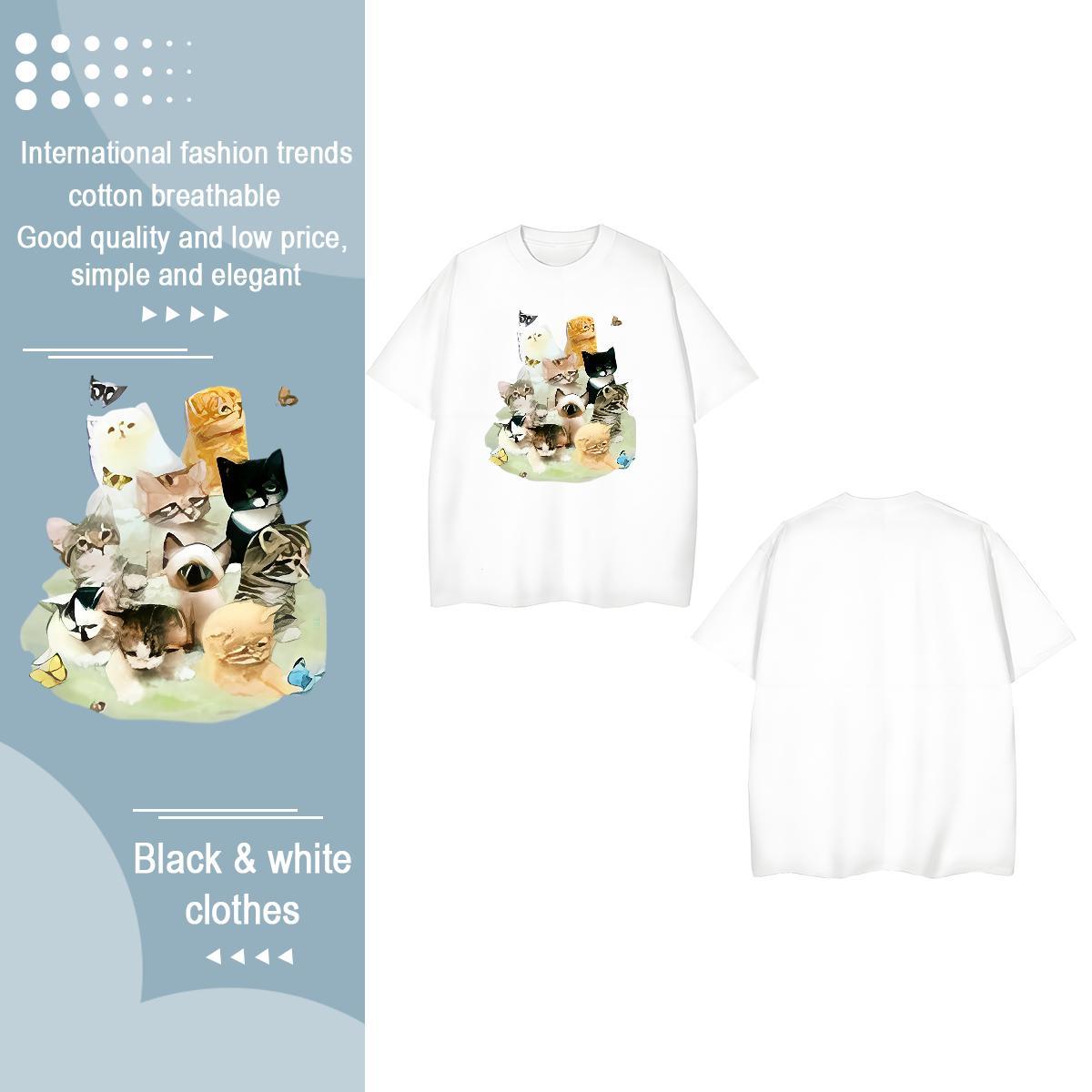 Brand Woman T Shirts Round Neck Short Sleeve 230g Cotton Women Tshirts Custom Cartoon cat Hip Hop Street Female Clothes