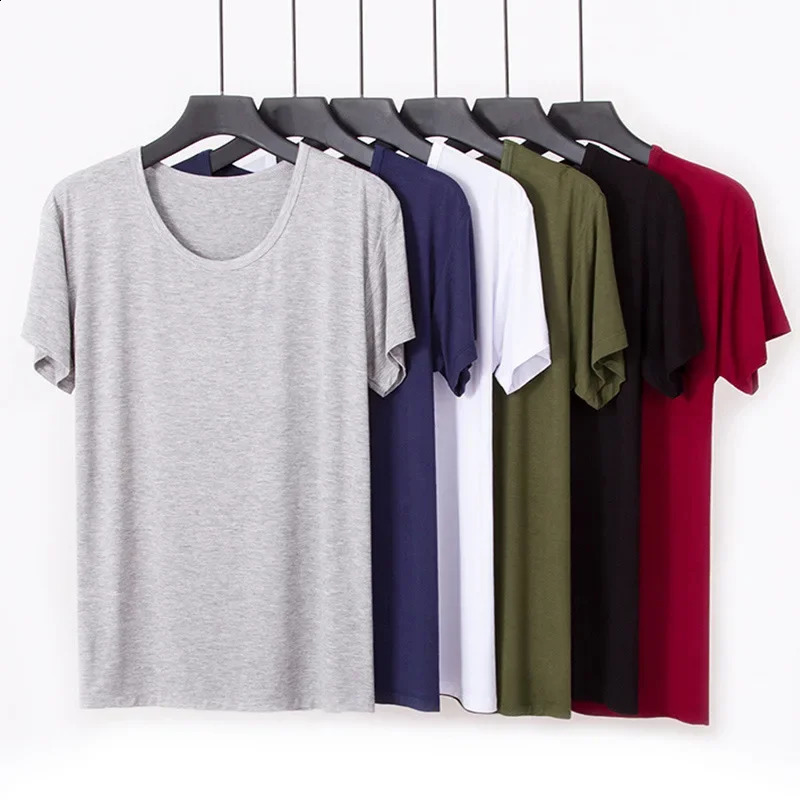 Mens Modal Tshirt Short Sleeve Loose Oneck Bottom Large Underwear Solid Color 240822
