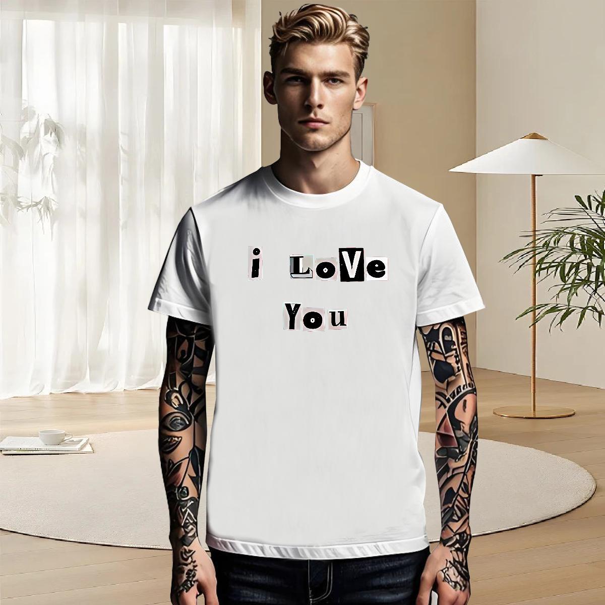 Cool Men Tshirts Hip Hop Street 230g Pure Cotton Floral Print Breathable Crew Neck letter T-Shirts for Men 2024 DIY Tops Shirt