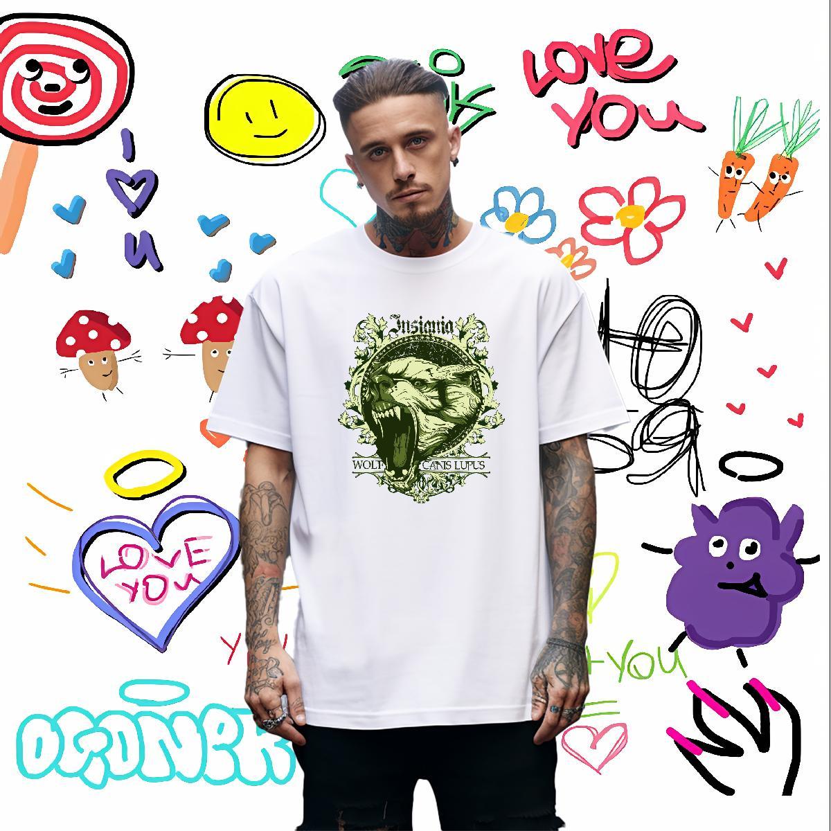 Loose Fit lion T-Shirts Hip Hop Street Couples T Shirts 230g Cotton Fashion Casual Short Sleeve Soft Cartoon Printing L-4XL Tops Tees