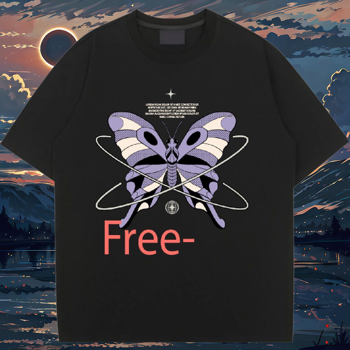Loose fit Couples T Shirts 230g Pure Cotton butterfly Casual Beach T-Shirts for Women Comfortable DIY Anime Printed Tops Shirt