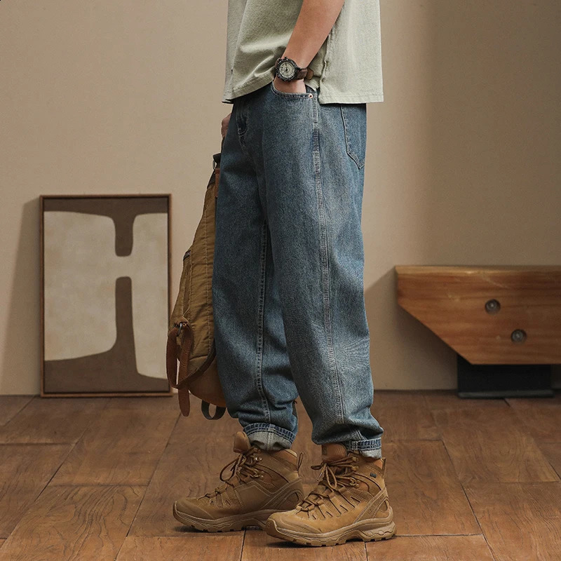 High end fashion Japanese loose harem pants mini tapered casual mens jeans 240821