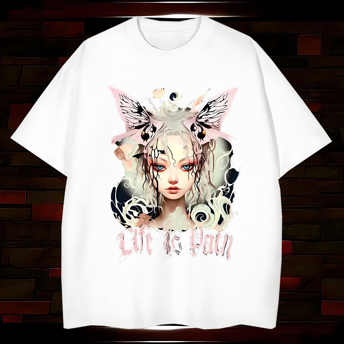 Cool Design Butterfly Girl T shirt Street Casual Tshirt for Man Woman 100% Cotton 230g Fashion New Breathable Black Oversized Polos