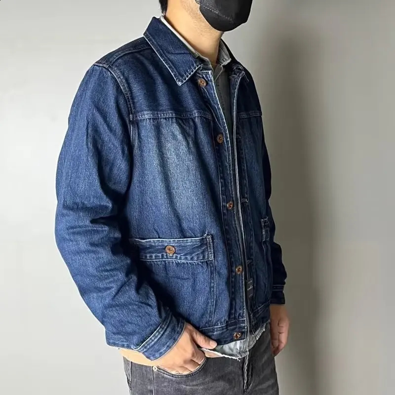 Japanese Retro Denim Jacket Men Washed Pocket Spring Autumn Jackets Mens Amikaji American Casual Pocket Tooling Outwear 240821