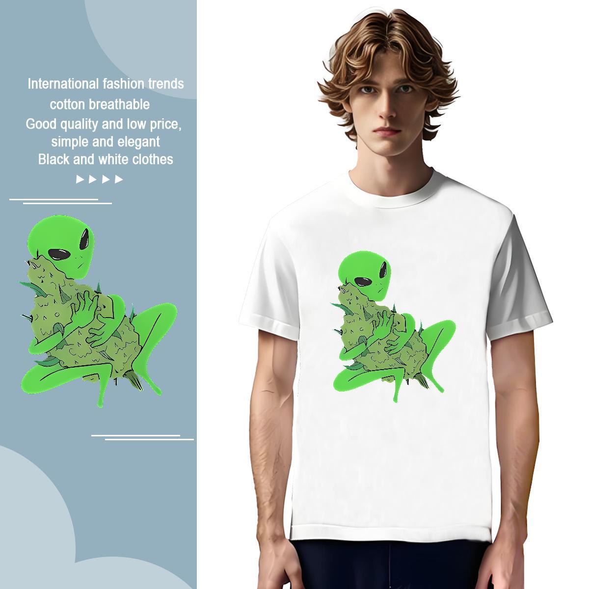 Fashion extra-terrestrial Men Tees 100% Cotton 230g T Shirts Men Plus Size Custom High Street Hip Hop Crew Neck Brand Clothes