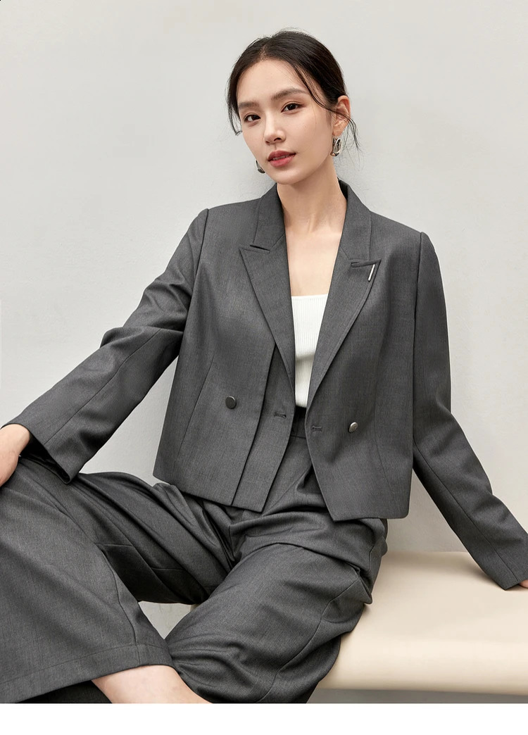 SENTUBILA Office Lady 2 Piece Pant Sets for Women Autumn Double Breasted Short Blazer Wide Long Length Pants Set 143Z56297 240821