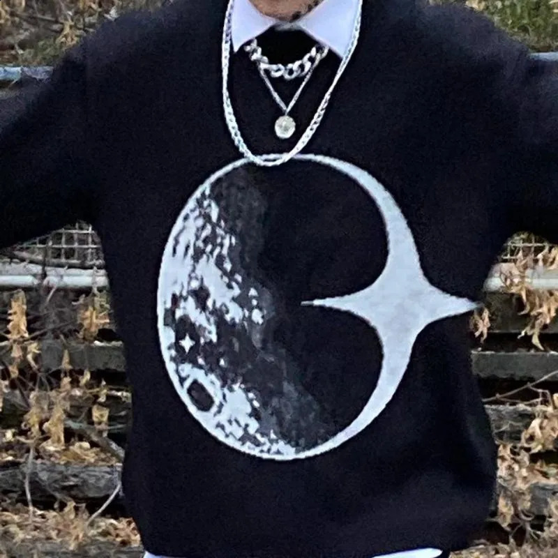 Harajuku Vintage Knitwear Sweater Y2K Men Winter Oversized Rock Hip-Hop Print Pullover Women Pullover Sweater EMO Streetwear Top 240821