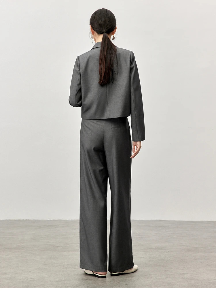 SENTUBILA Office Lady 2 Piece Pant Sets for Women Autumn Double Breasted Short Blazer Wide Long Length Pants Set 143Z56297 240821