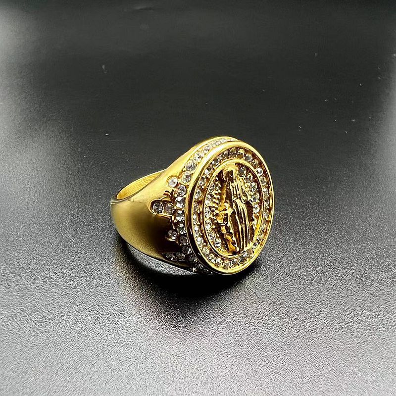 Vintage Casting Virgin Mary Ring 316L Stainless Steel Gold Plated with Zicon Jewelry