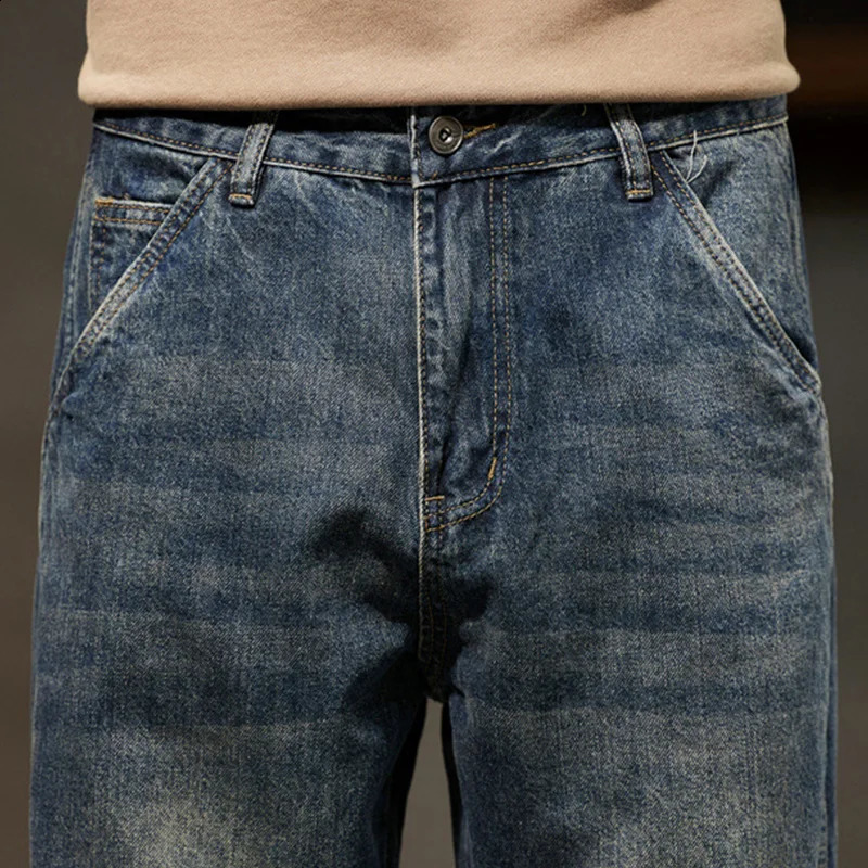 Autumn Winter Vintage Loose Casual Straight Jeans Men Trend Fashion Harem Denim Pants All-match Trousers Y2K Male Clothes 240821