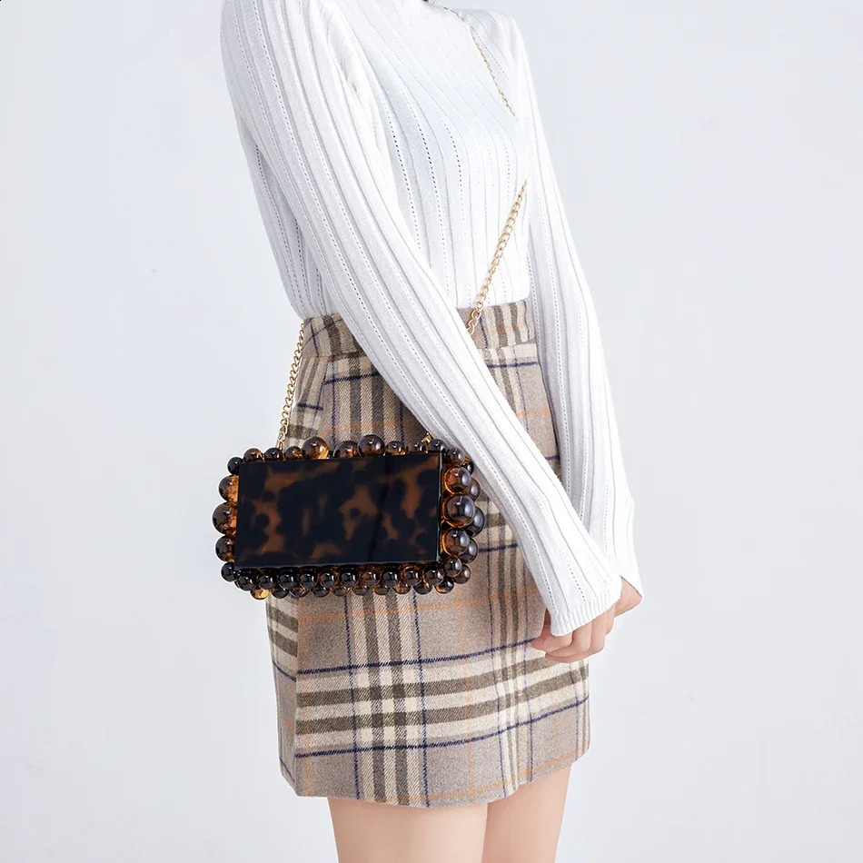 Womens transparent acrylic box evening clutch bag used for wedding parties y gold foil bead wallet and handbag ner highquality 240822