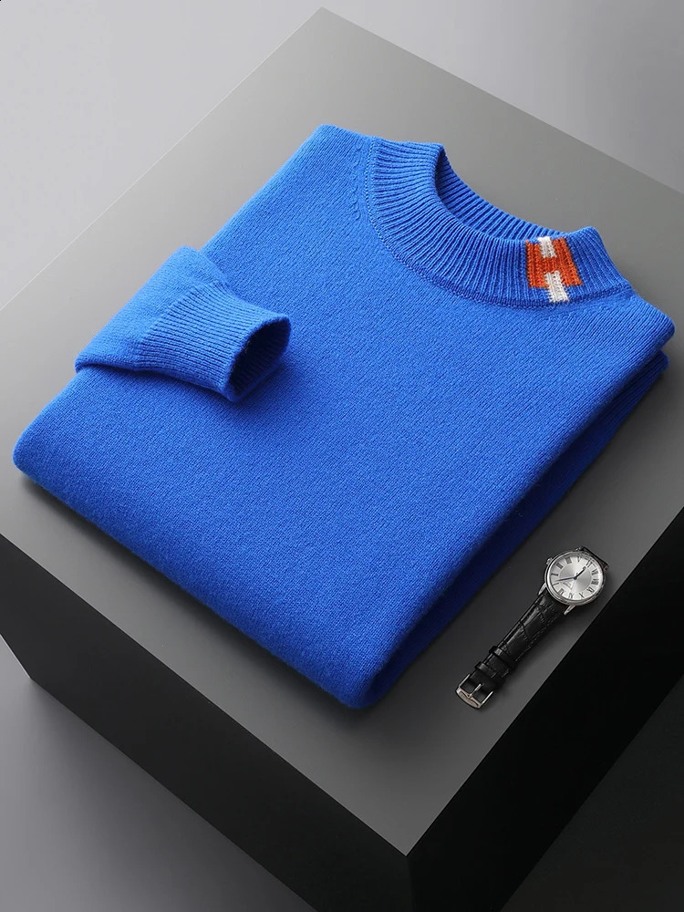 Mens 100% Merino Wool Knitted Pullovers Thick O-Neck Sweaters Standard Woolen Male Clothing Fashion for Winter 240821