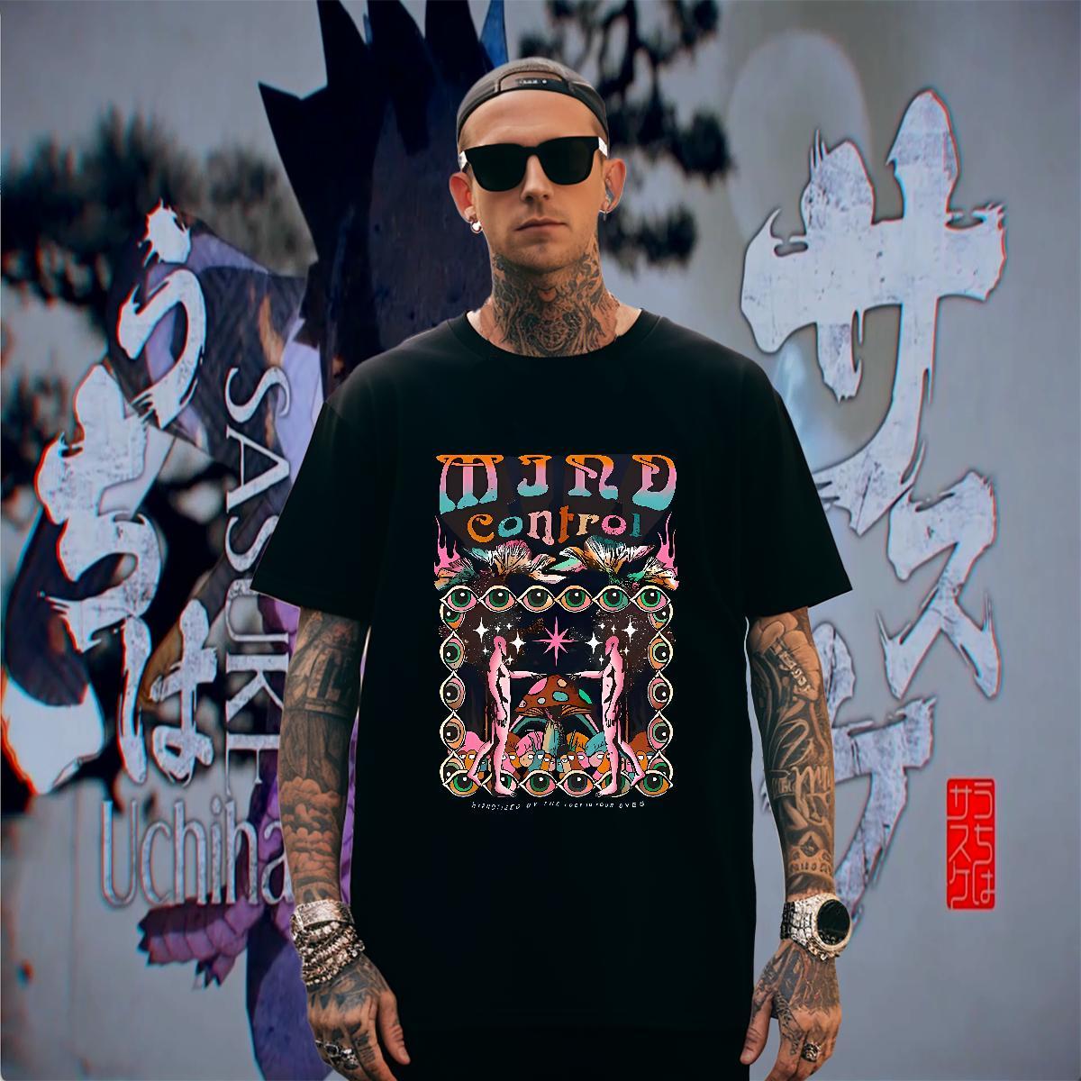 Comfortable Men Tops Tees Home Outdoor 230g Pure Cotton DIY Anime Breathable Crew Neck eyes T-Shirts Fashion New Tees Shirts