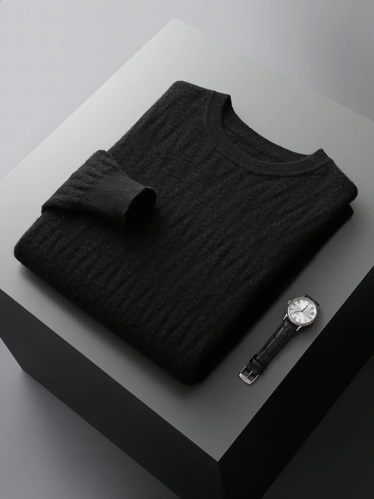 ADDONEE Autumn Winter Men Cashmere Sweater Cable Knit O-neck Thick Pullover 100% Merino Wool Knitwear Soft Warm Clothing Tops 240821