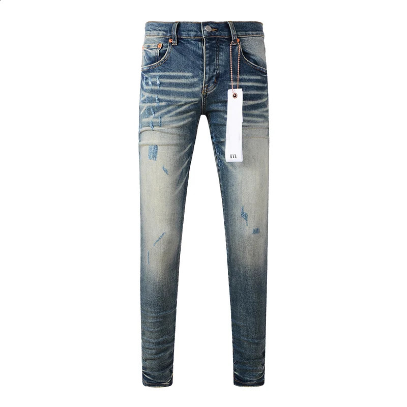 Summers Streetwear High Stretch Skinny Button Fly Classic Light Blue Ripped Moustache Jeans Pants 240822